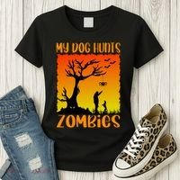 My Dog Hunts Zombies Halloween Women's T-Shirt thumb 3