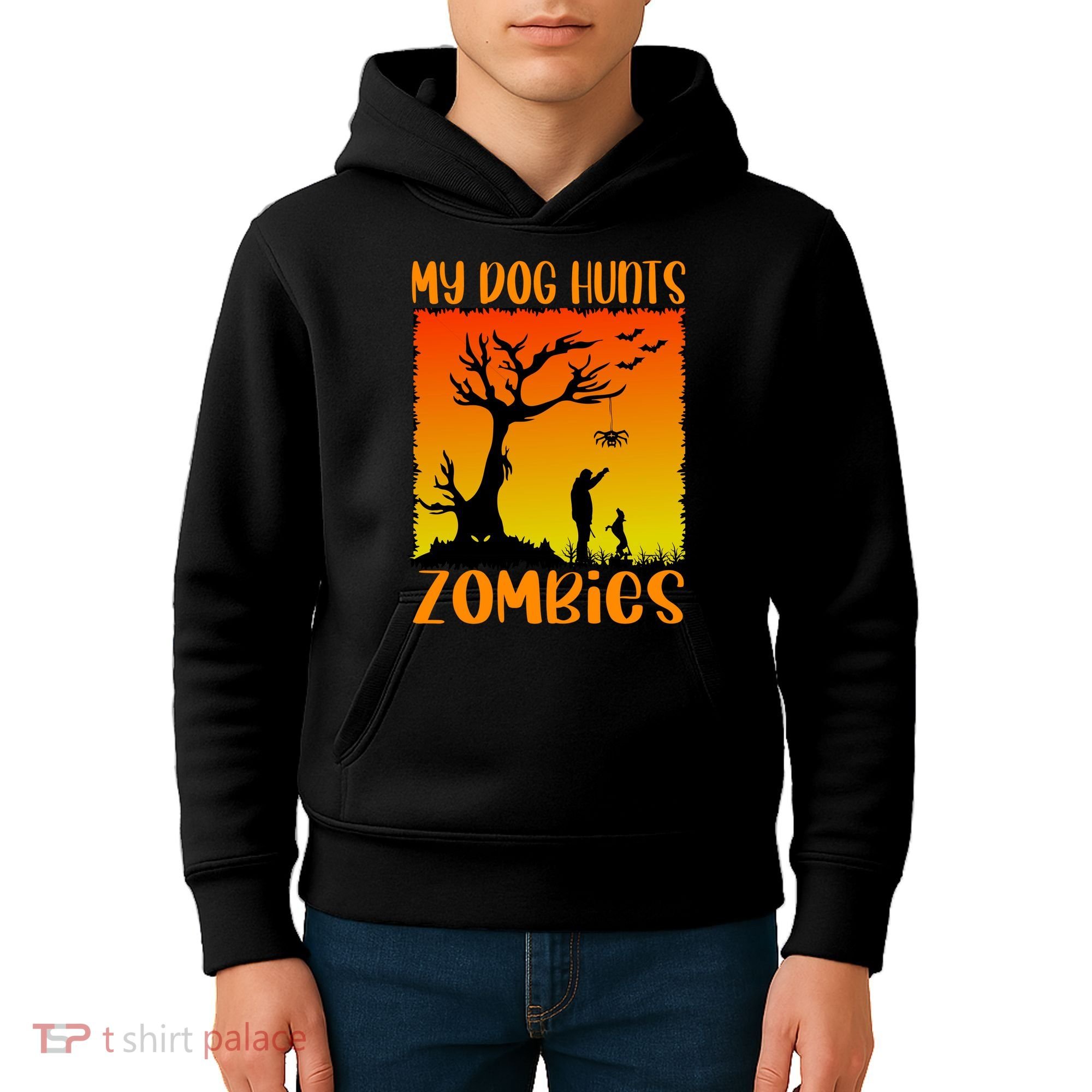 My Dog Hunts Zombies Halloween Kids Hoodie