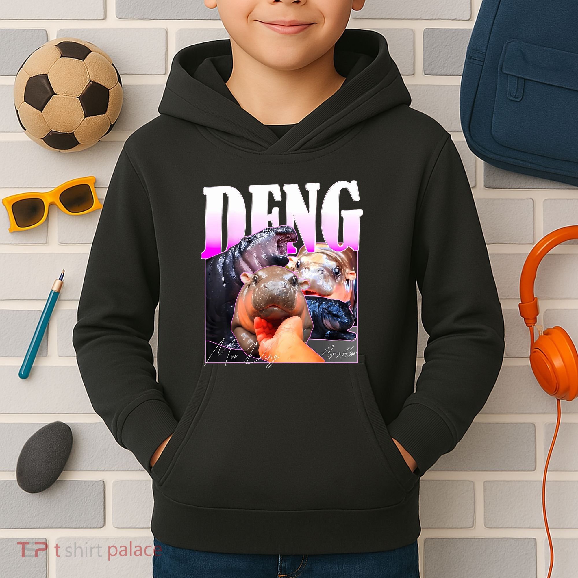 Moo Deng Hippo Baby Pygmy Funny Kids Hoodie
