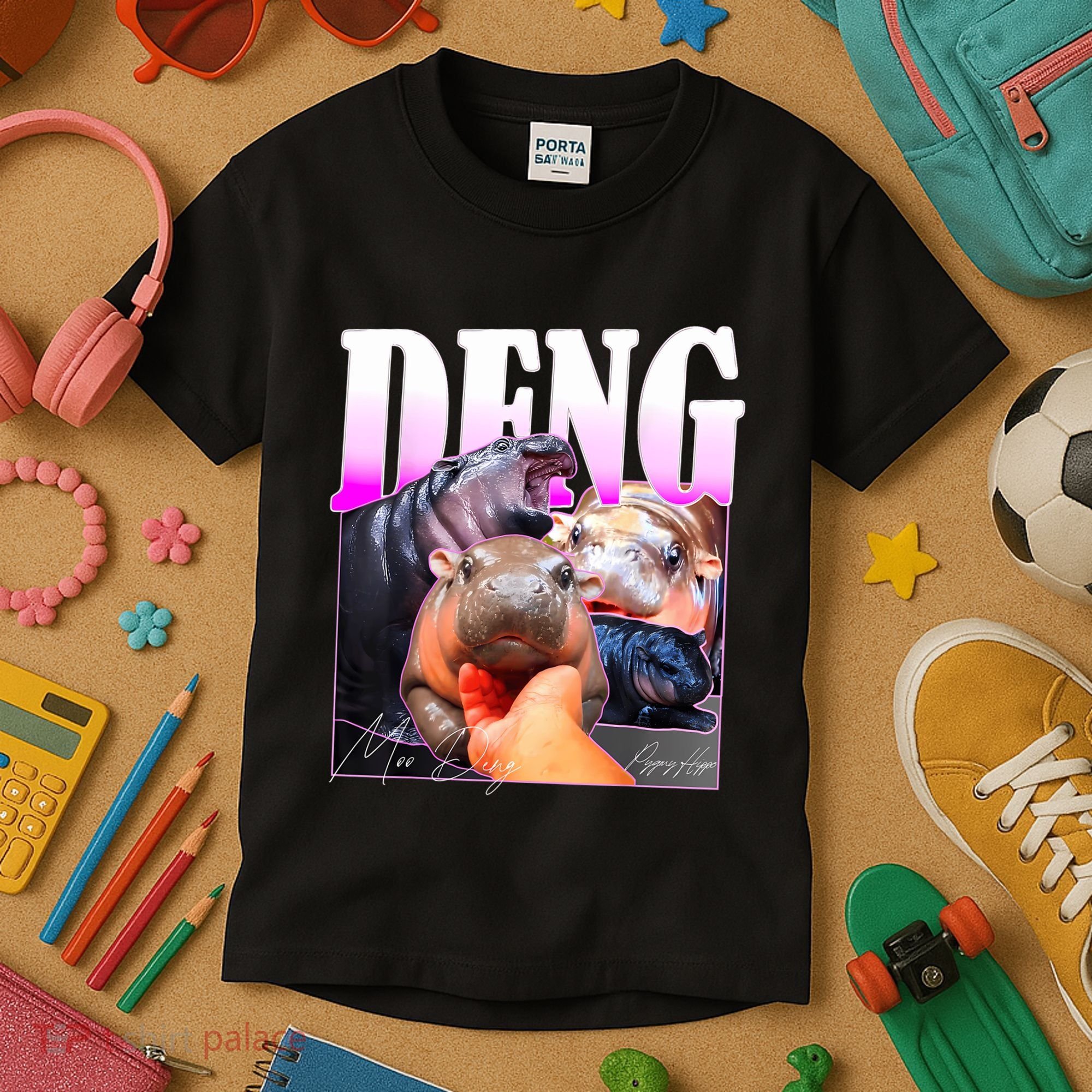 Moo Deng Hippo Baby Pygmy Funny Kids T-Shirt