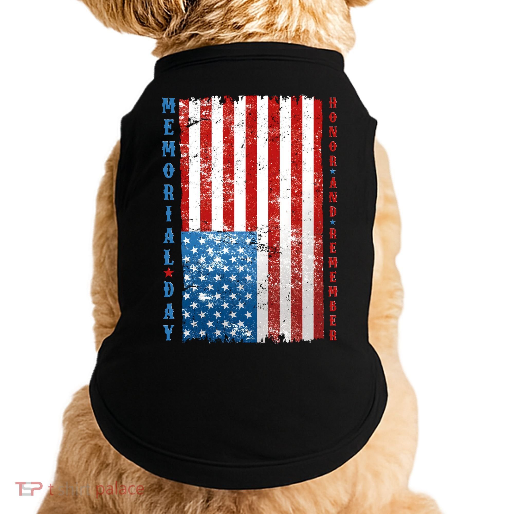 Memorial Day Honor And Remember Distressed USA American Flag Doggie Tank