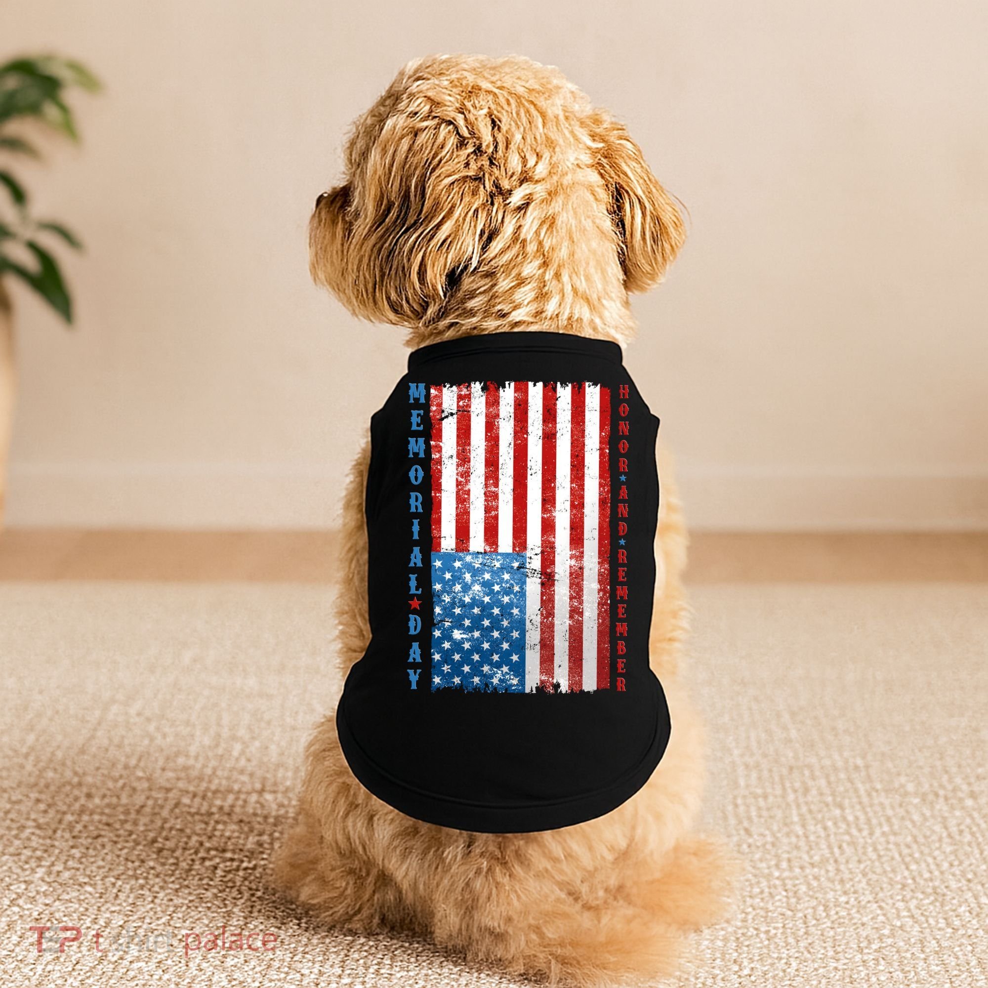 Memorial Day Honor And Remember Distressed USA American Flag Doggie Tank