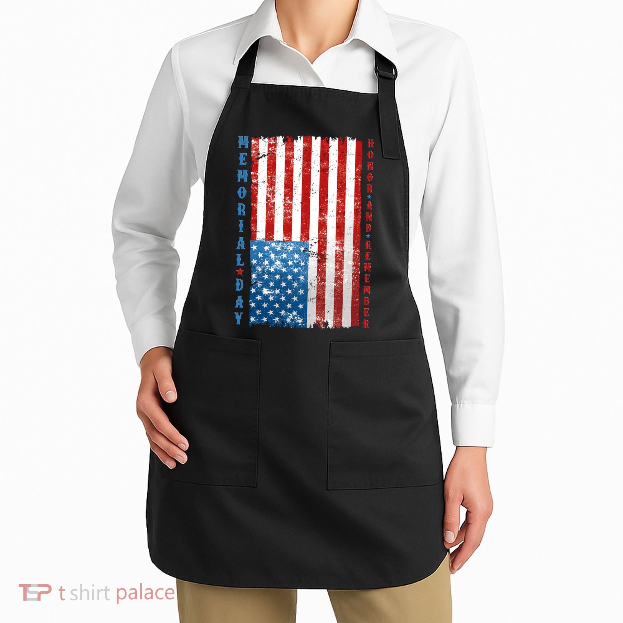 Memorial Day Honor And Remember Distressed USA American Flag Apron