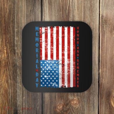 Memorial Day Honor And Remember Distressed USA American Flag Coaster