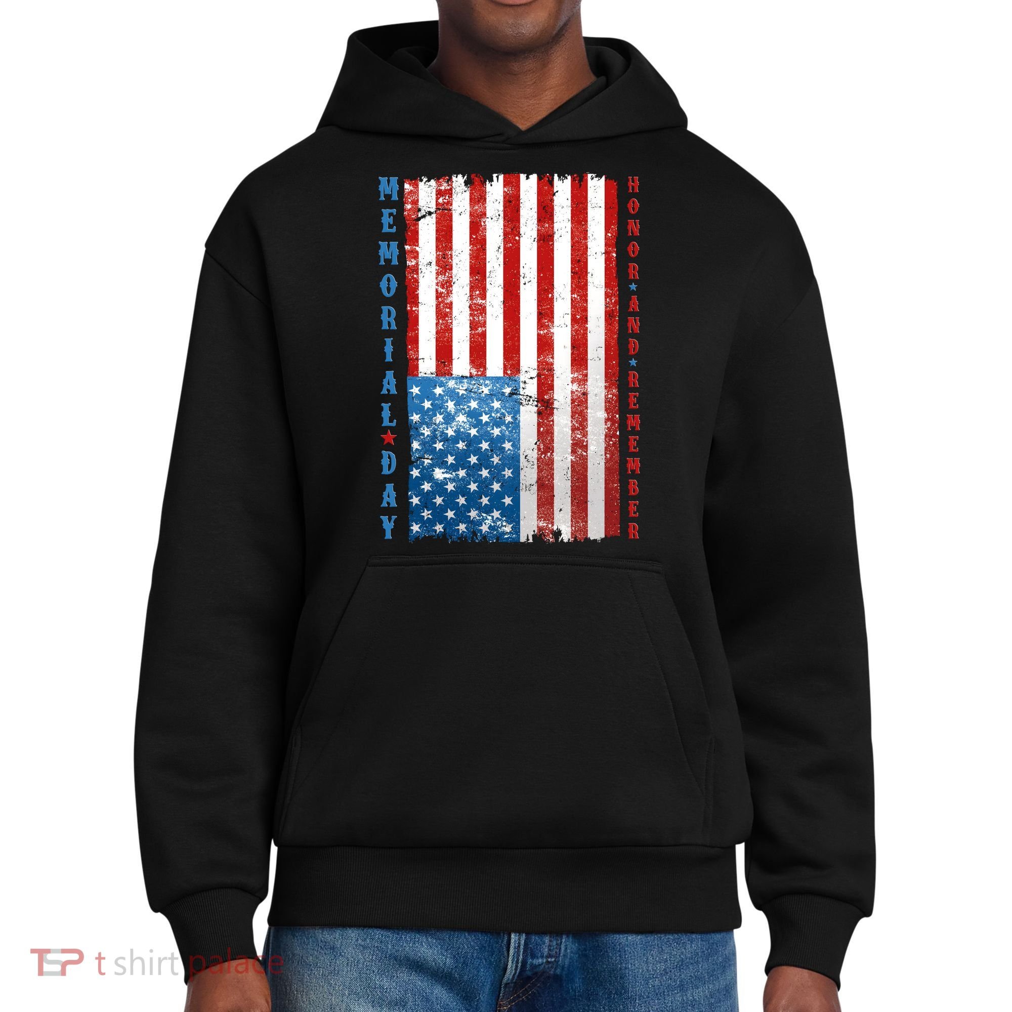 Memorial Day Honor And Remember Distressed USA American Flag District V.I.T. Heavyweight Hoodie