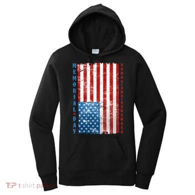 Memorial Day Honor And Remember Distressed USA American Flag Women's Hoodie