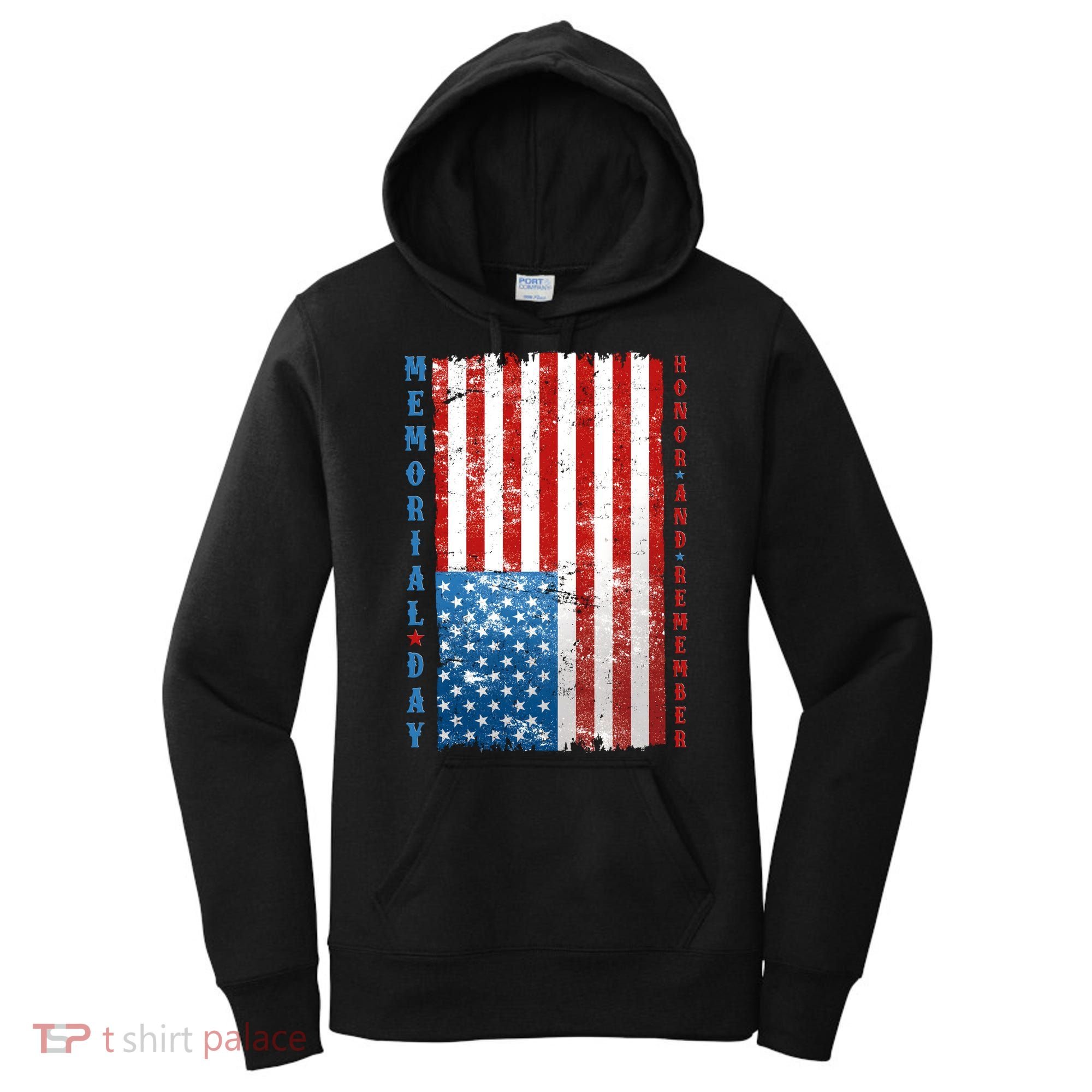 Memorial Day Honor And Remember Distressed USA American Flag Women's Hoodie