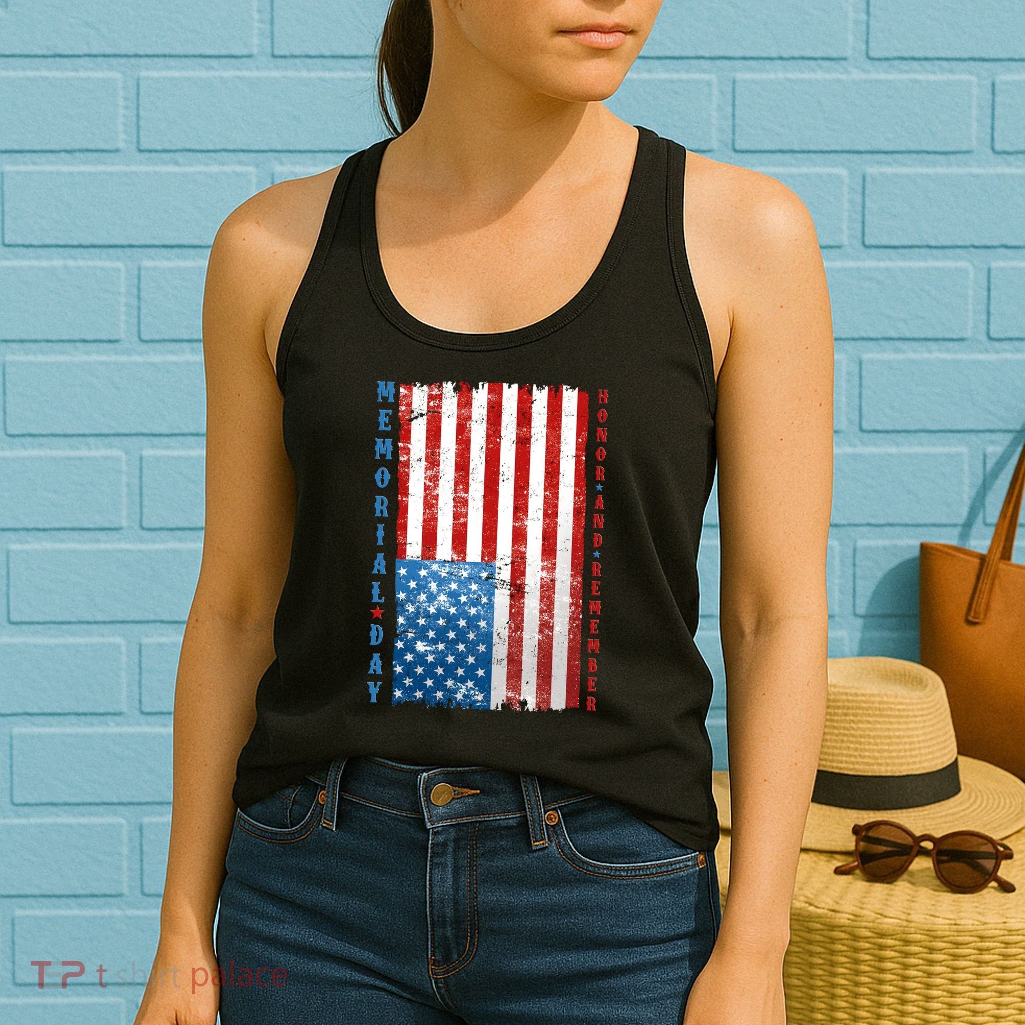 Memorial Day Honor And Remember Distressed USA American Flag Women's Tank Top