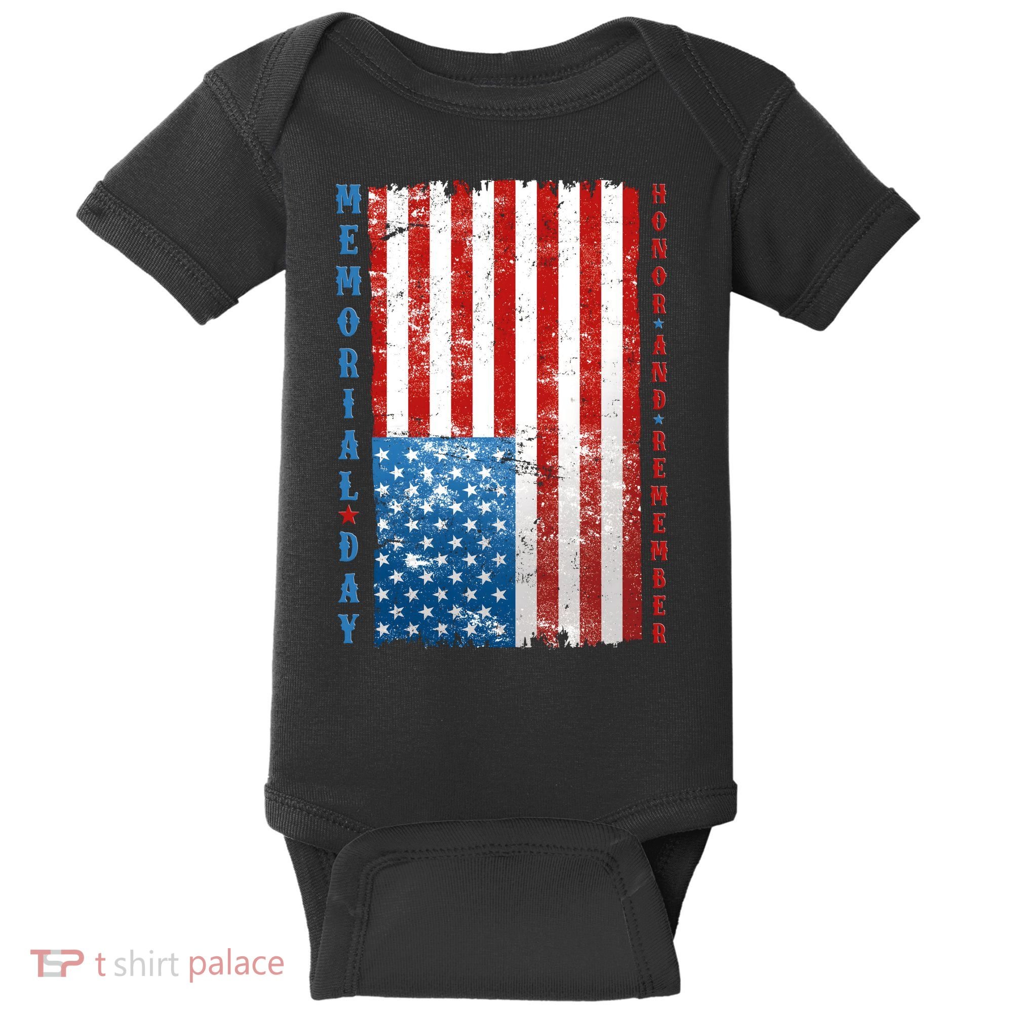 Memorial Day Honor And Remember Distressed USA American Flag Baby Bodysuit