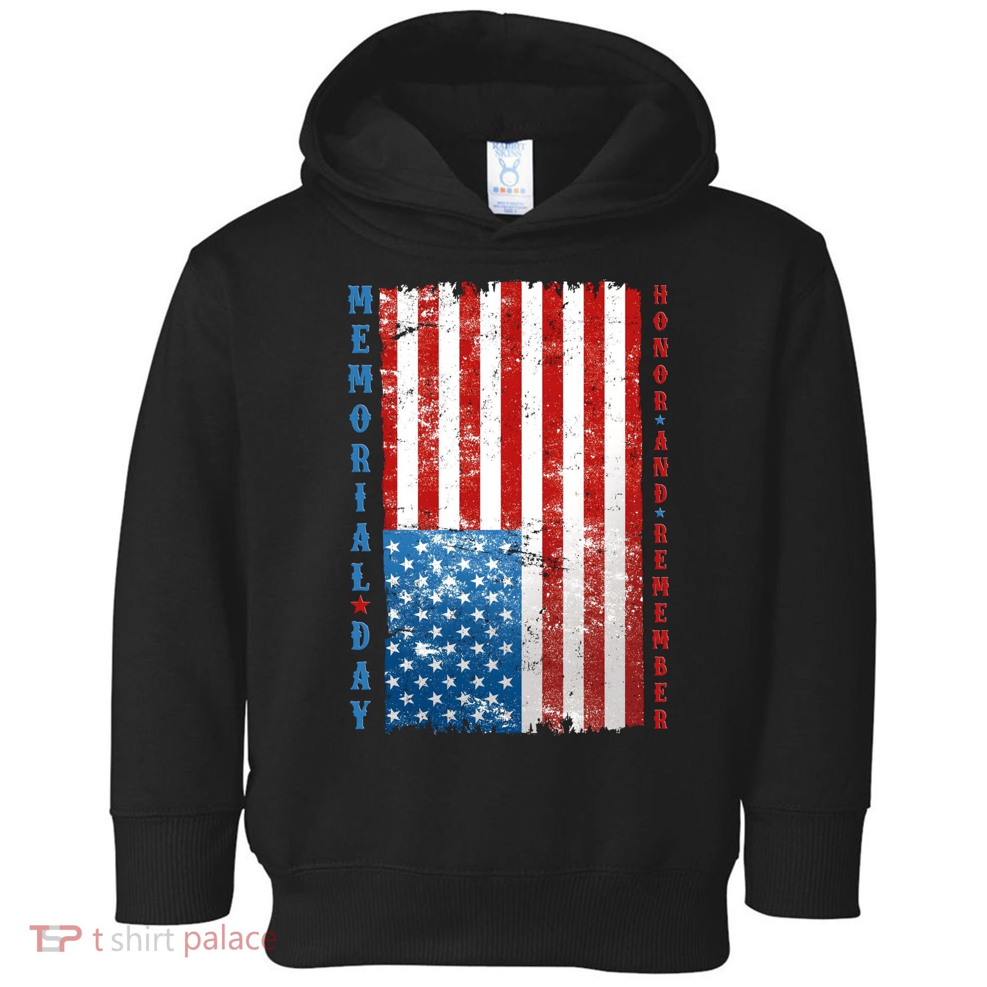 Memorial Day Honor And Remember Distressed USA American Flag Toddler Hoodie