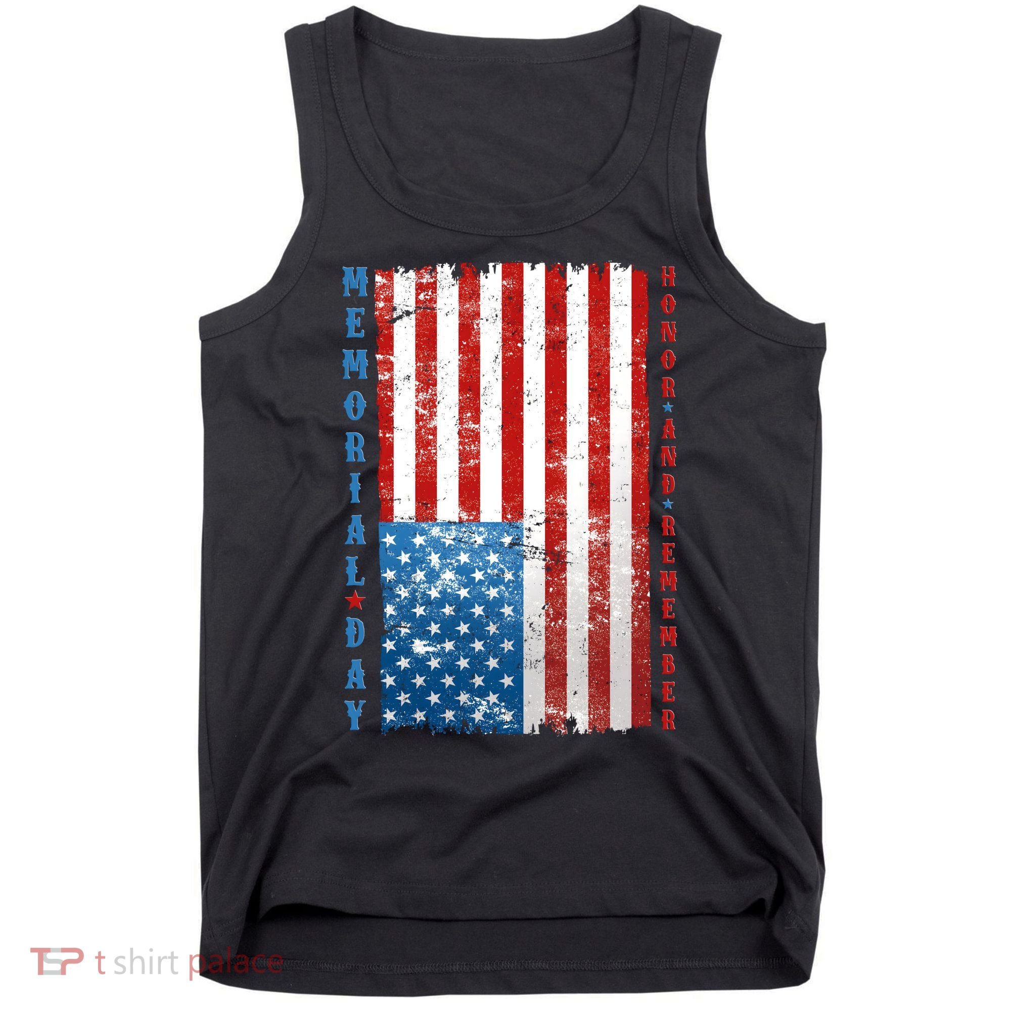 Memorial Day Honor And Remember Distressed USA American Flag Tank Top