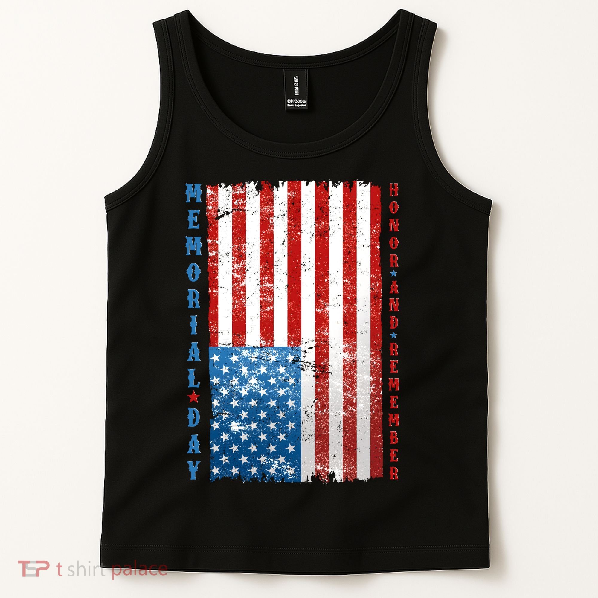 Memorial Day Honor And Remember Distressed USA American Flag Tank Top