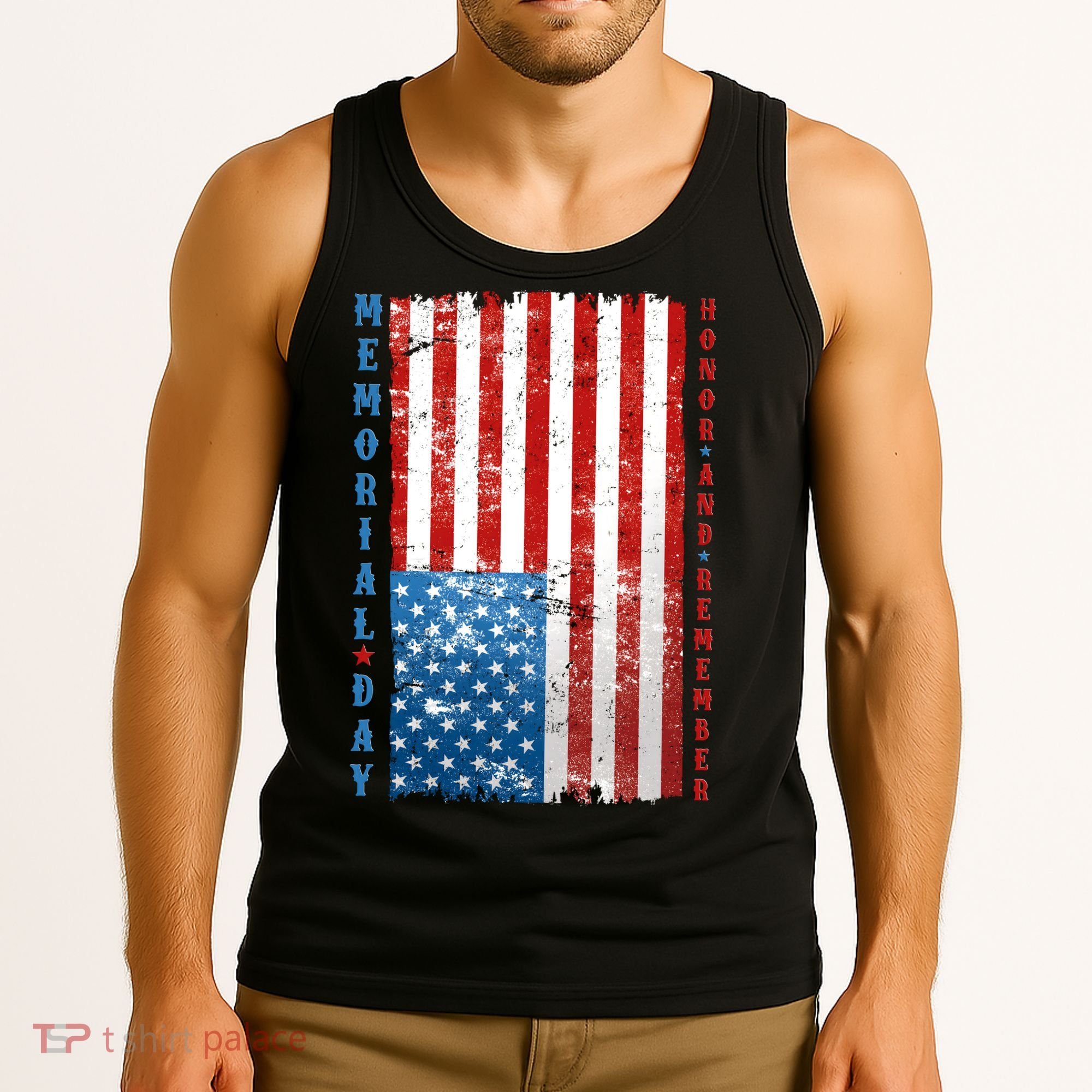 Memorial Day Honor And Remember Distressed USA American Flag Tank Top