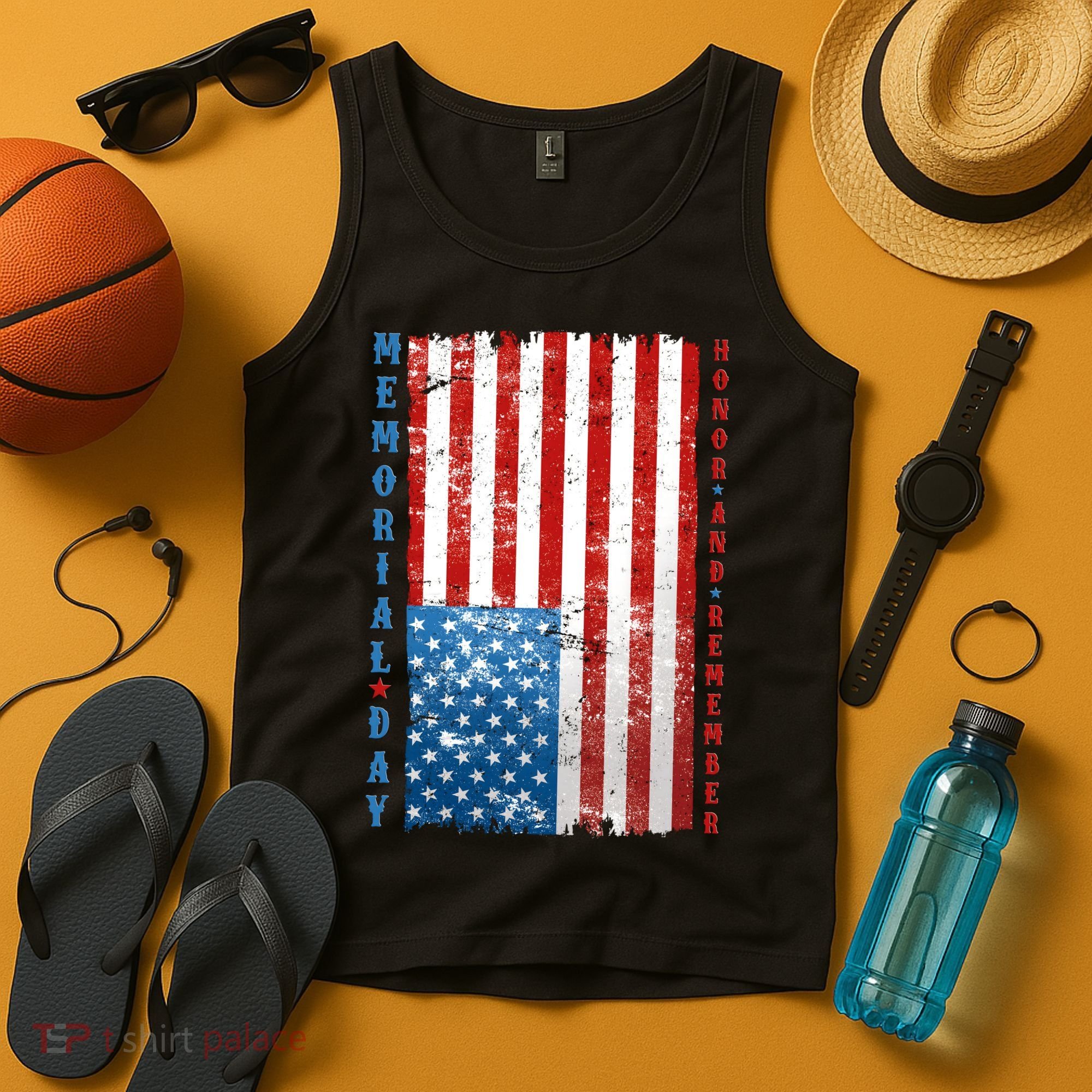 Memorial Day Honor And Remember Distressed USA American Flag Tank Top