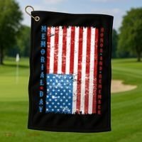 Memorial Day Honor And Remember Distressed USA American Flag Golf Towel thumb 1
