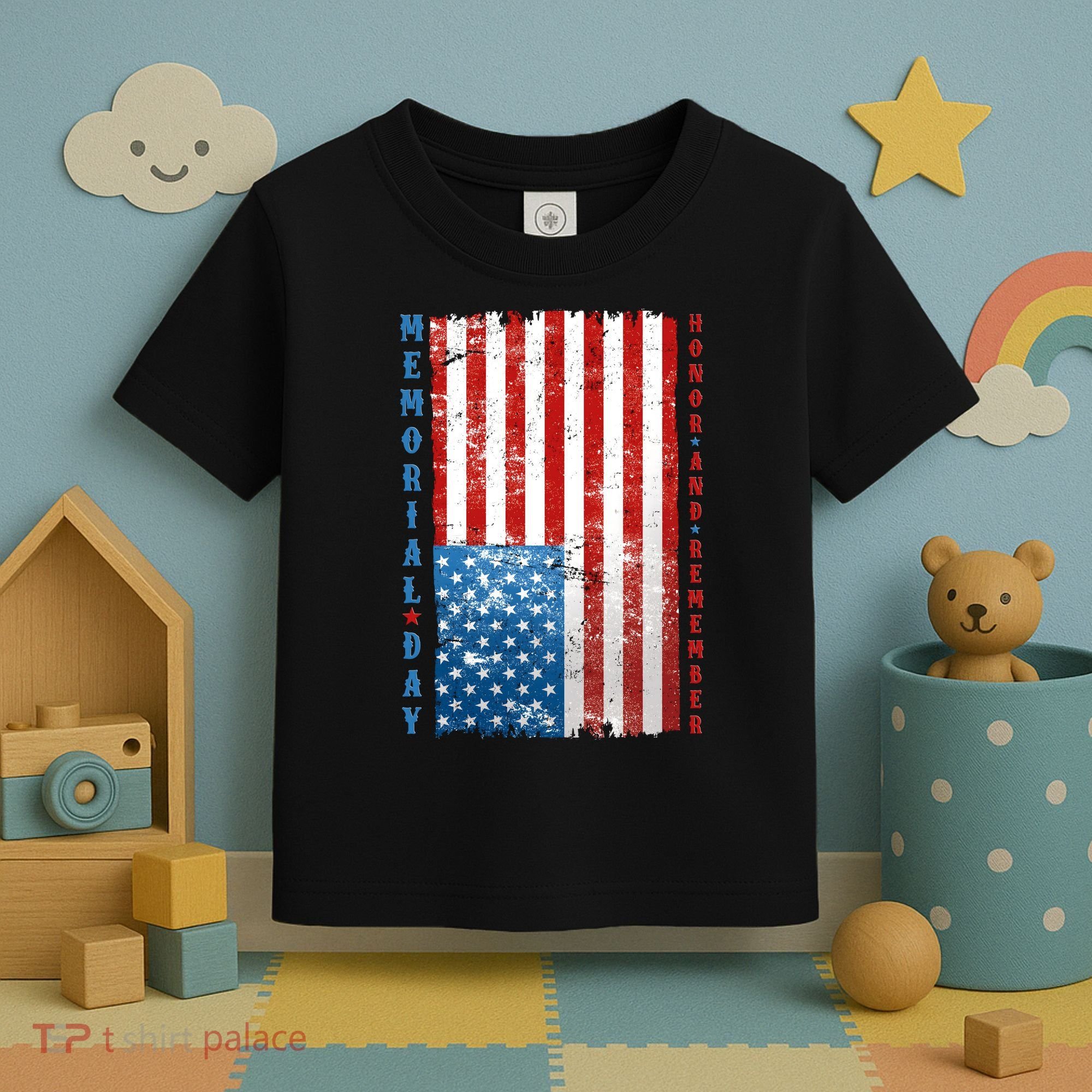 Memorial Day Honor And Remember Distressed USA American Flag Toddler T-Shirt