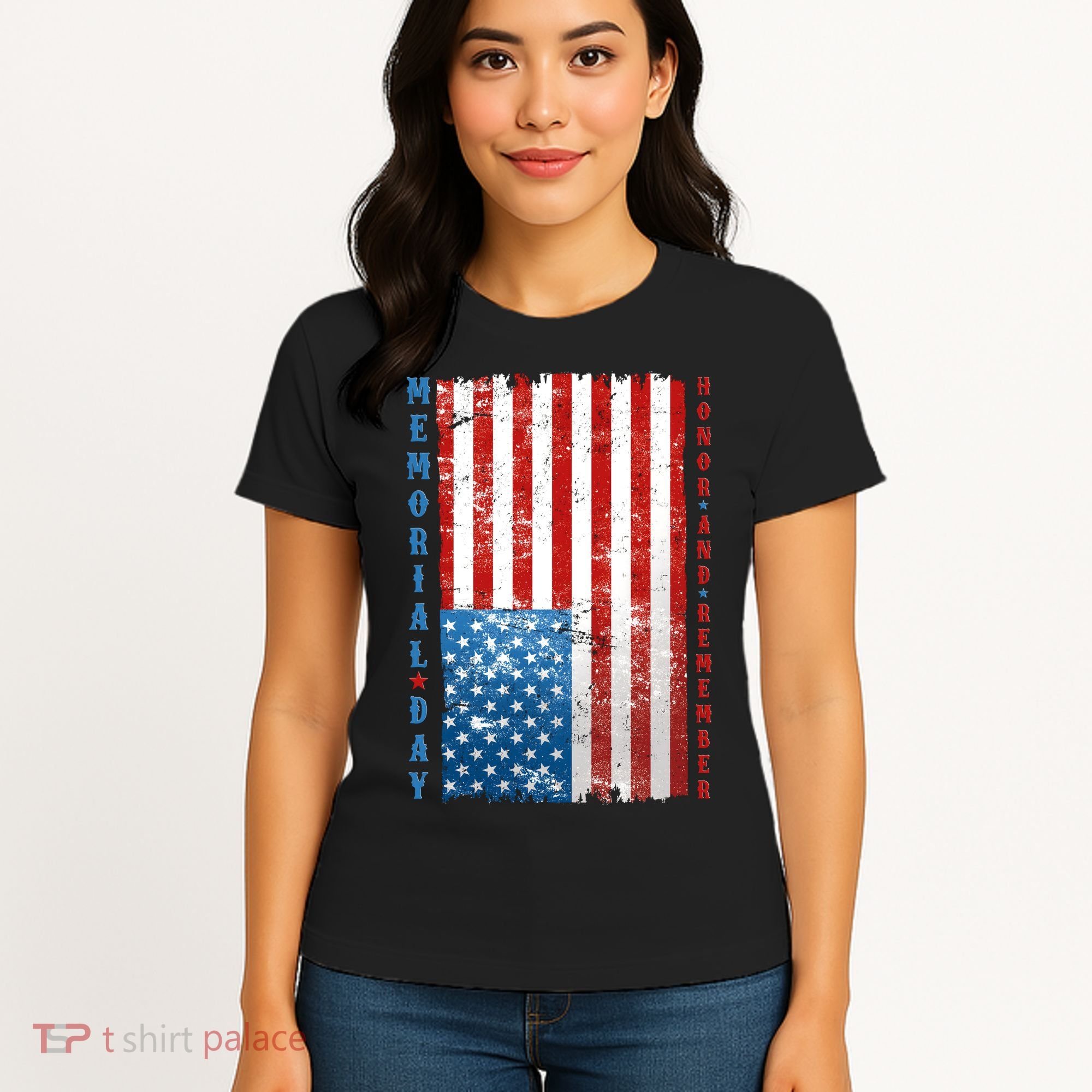 Memorial Day Honor And Remember Distressed USA American Flag Women's T-Shirt