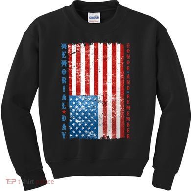 Memorial Day Honor And Remember Distressed USA American Flag Kids Sweatshirt