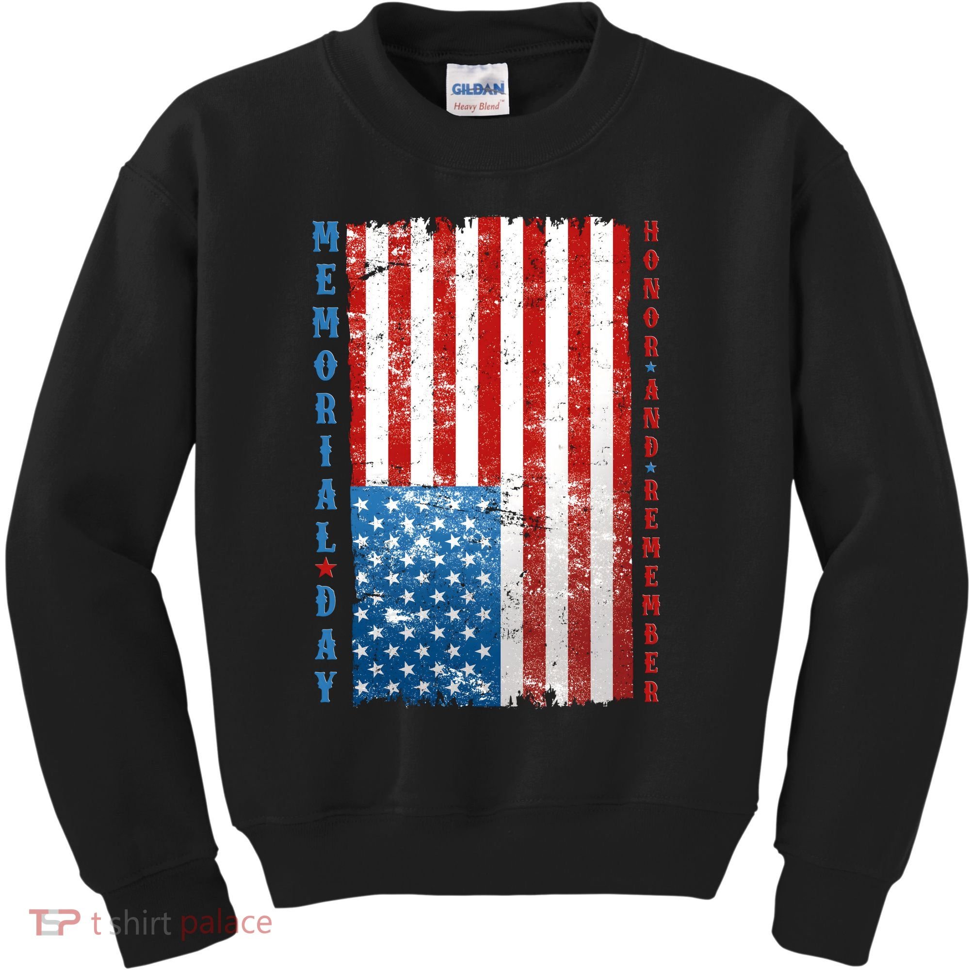 Memorial Day Honor And Remember Distressed USA American Flag Kids Sweatshirt