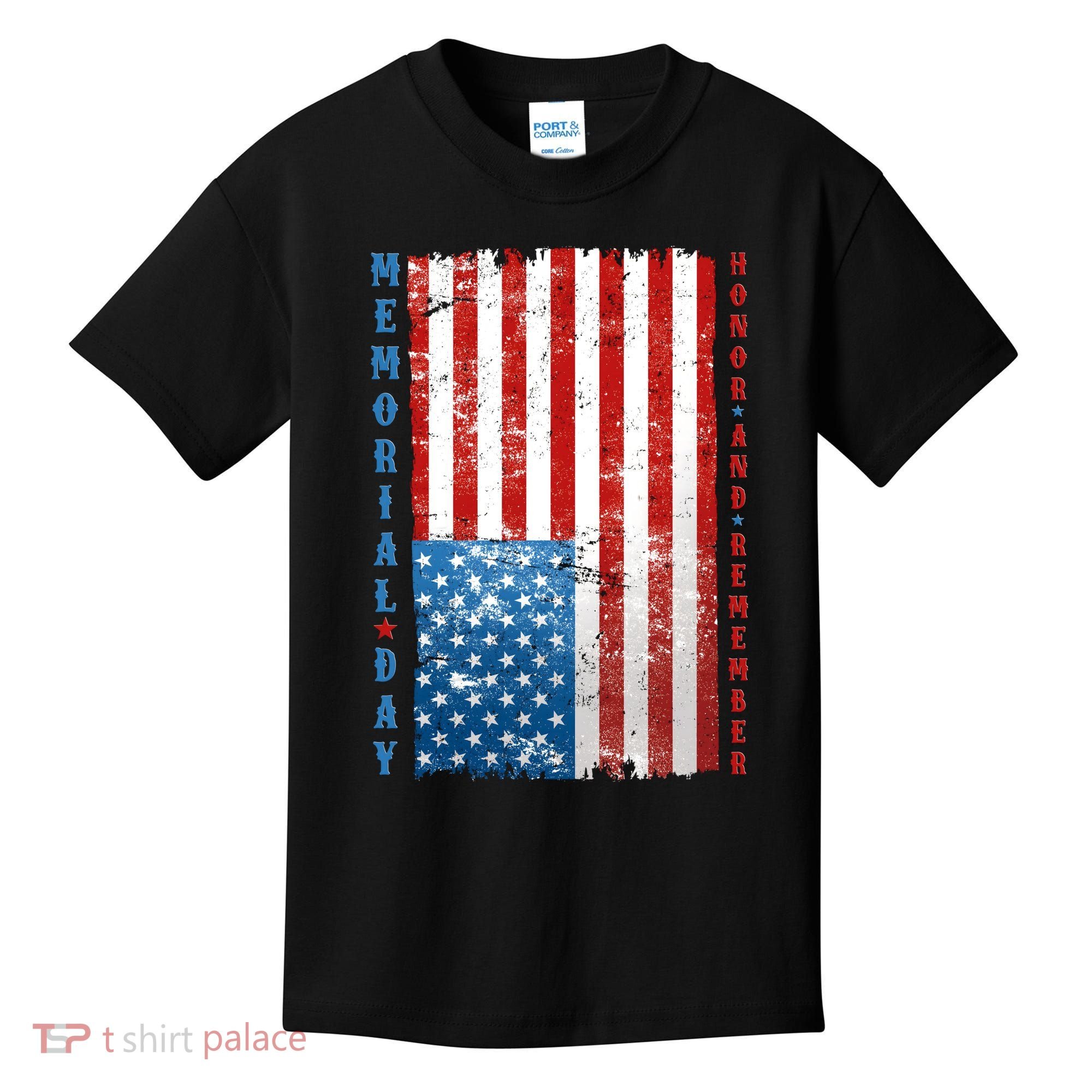 Memorial Day Honor And Remember Distressed USA American Flag Kids T-Shirt