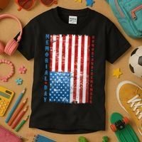 Memorial Day Honor And Remember Distressed USA American Flag Kids T-Shirt thumb 3