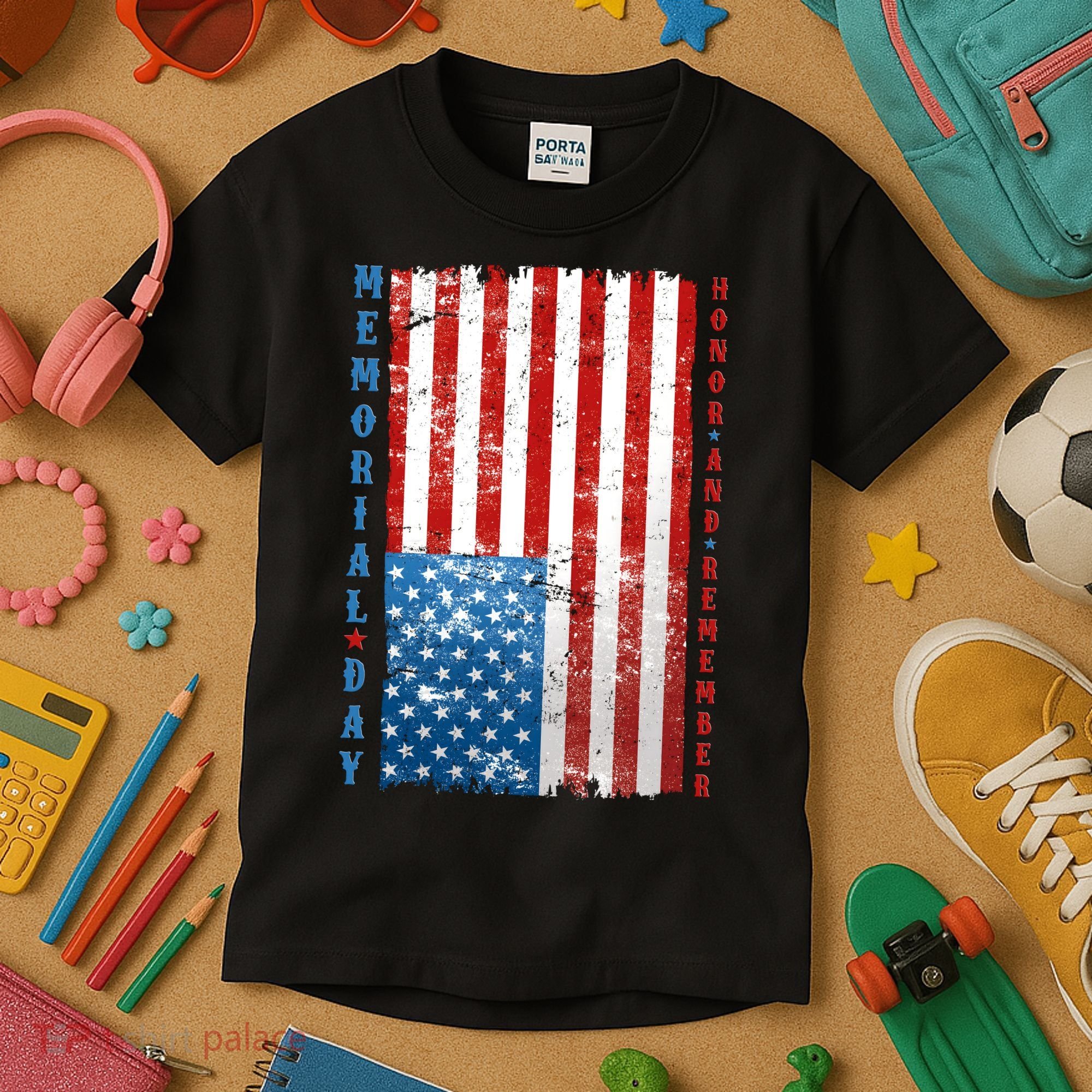 Memorial Day Honor And Remember Distressed USA American Flag Kids T-Shirt