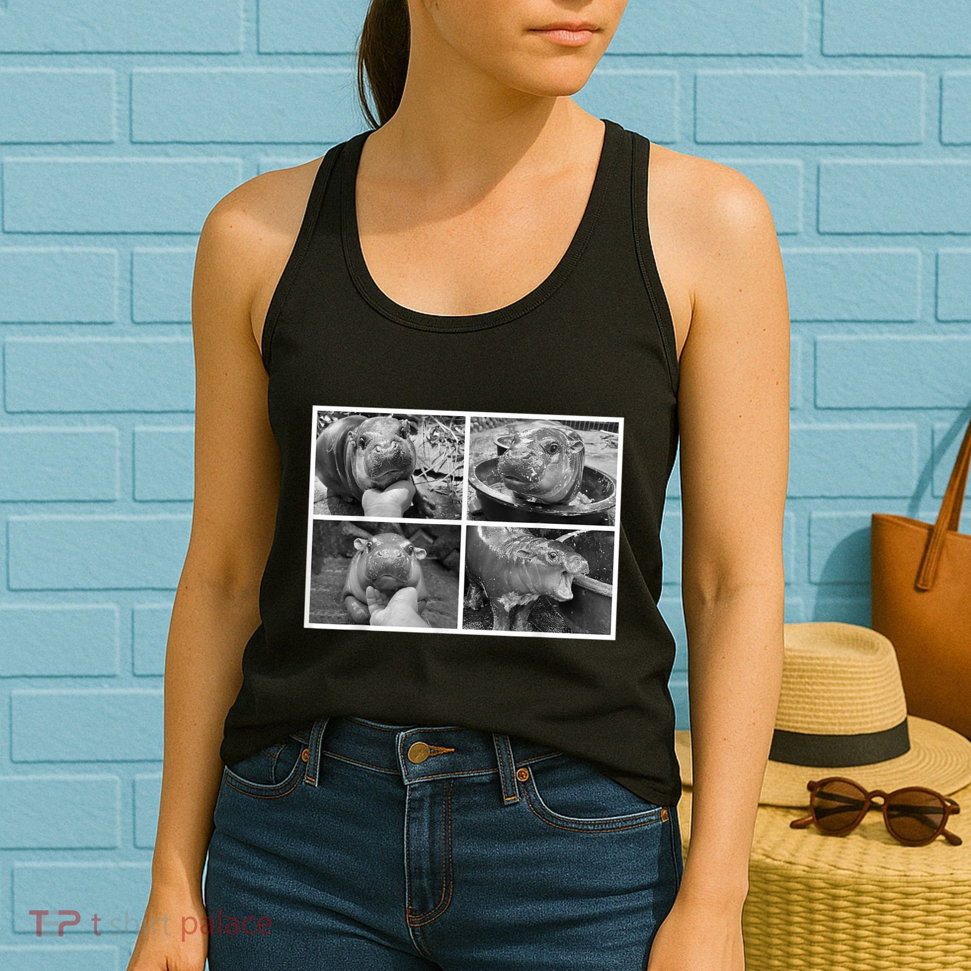Moo Deng Hippo Photo Funny Pygmy Hippopotamus Women's Tank Top