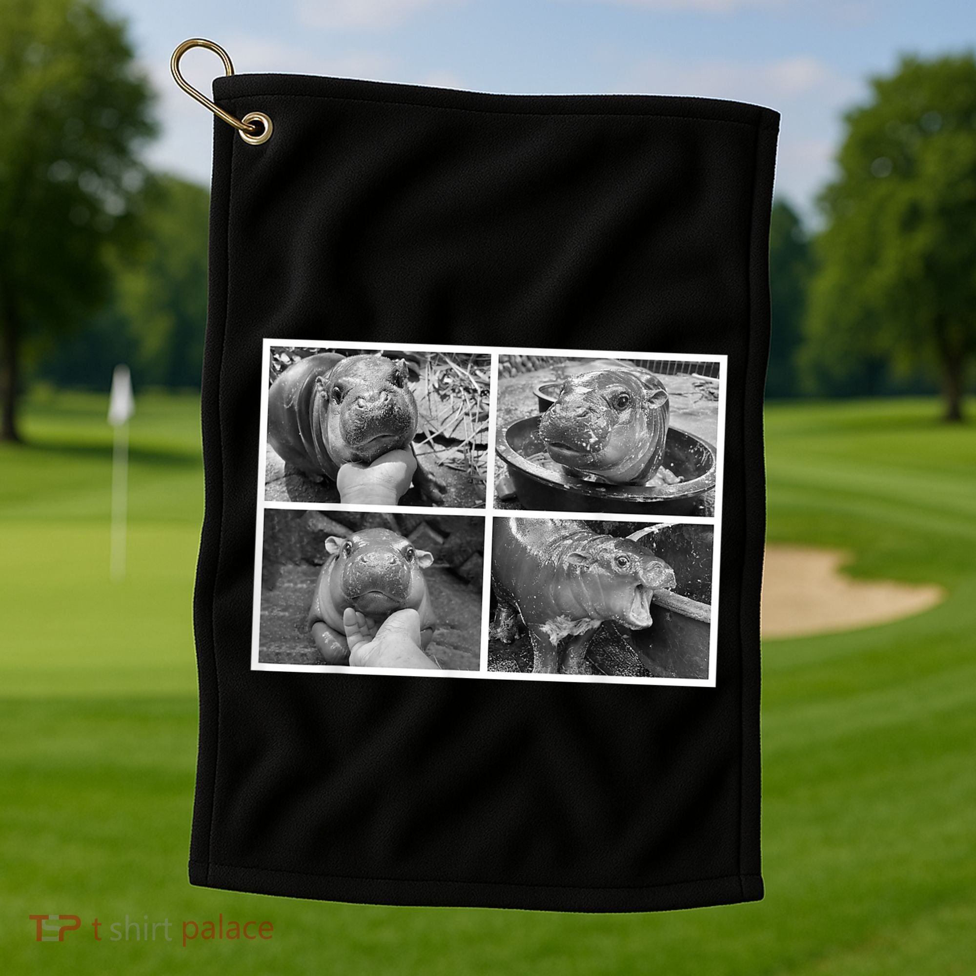 Moo Deng Hippo Photo Funny Pygmy Hippopotamus Golf Towel