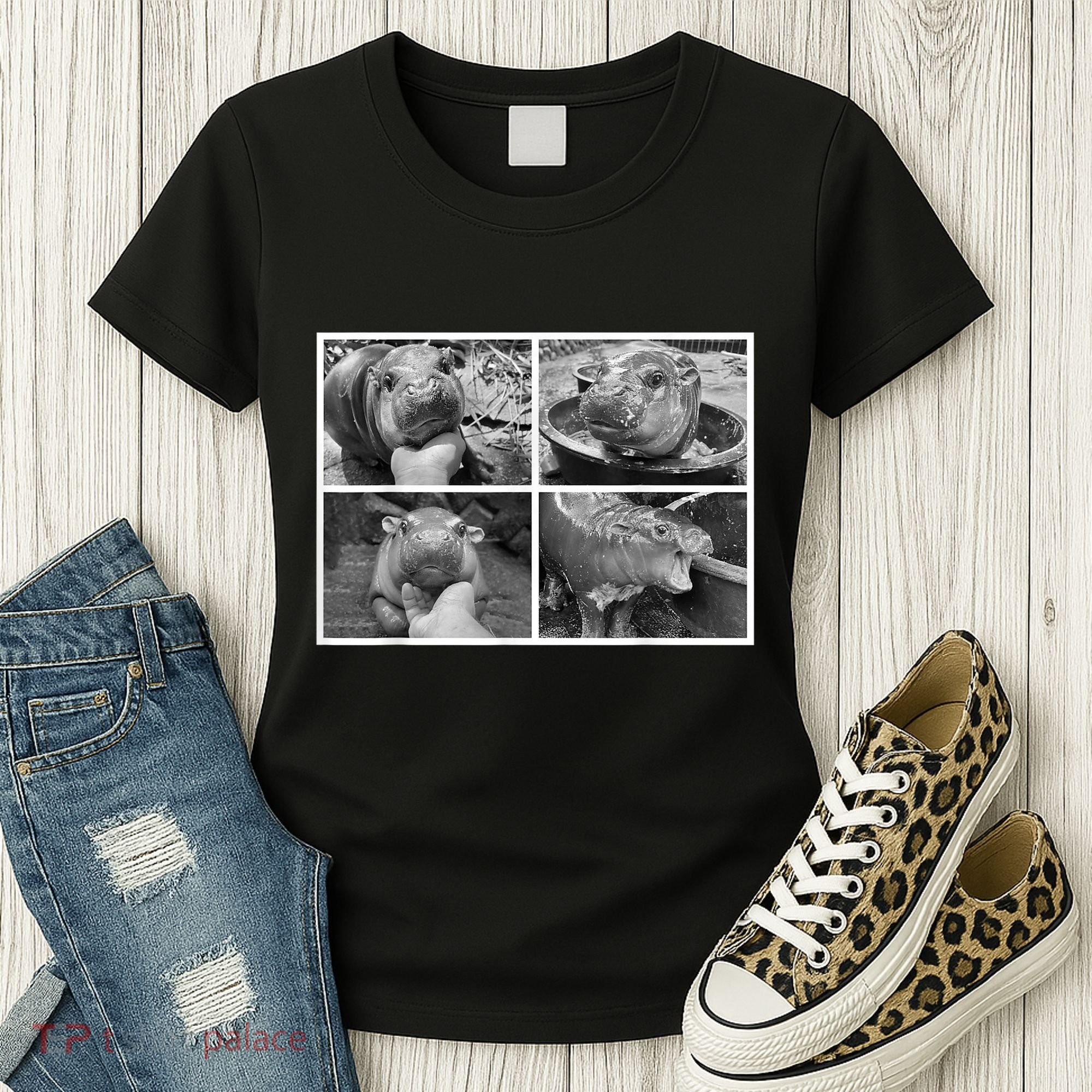 Moo Deng Hippo Photo Funny Pygmy Hippopotamus Women's T-Shirt