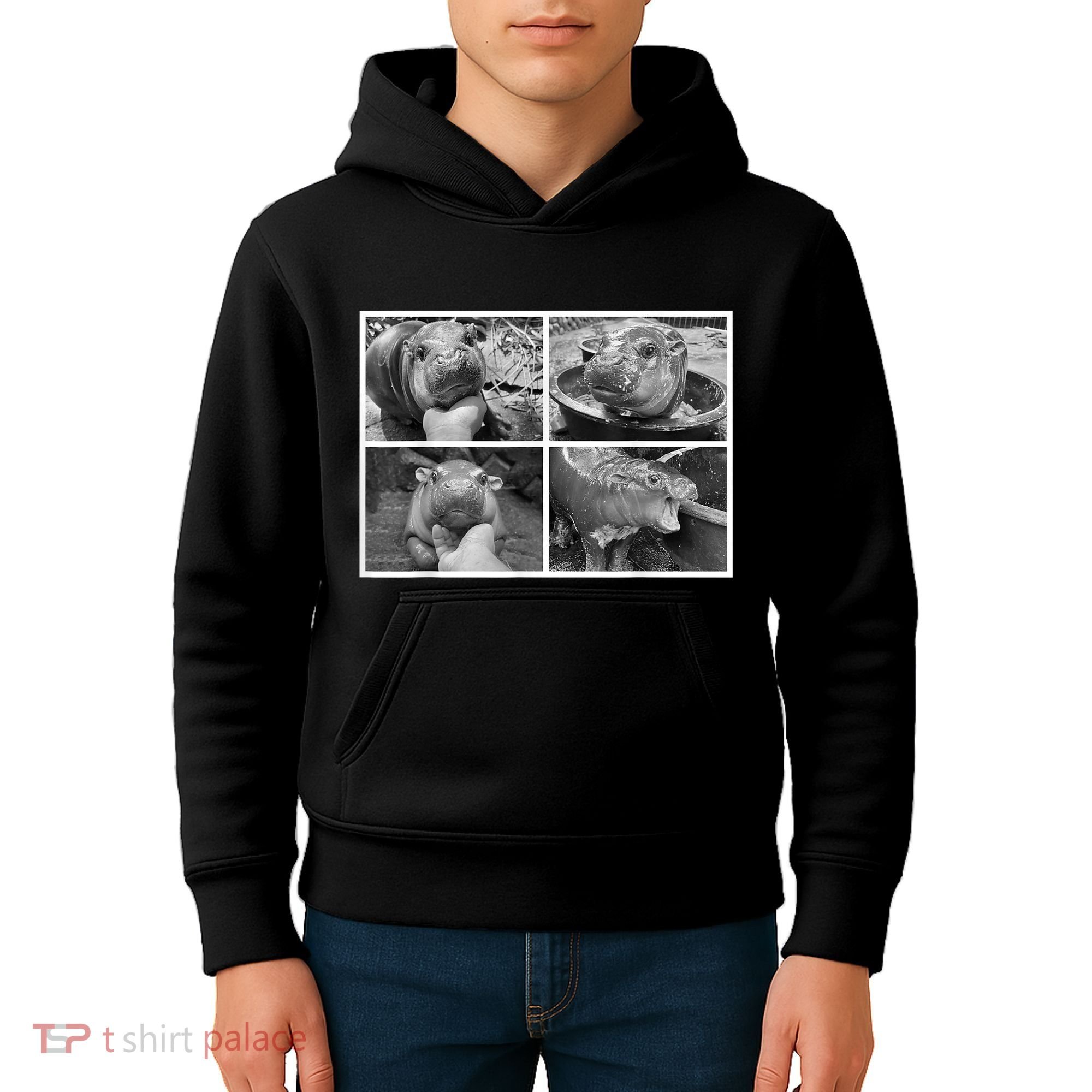 Moo Deng Hippo Photo Funny Pygmy Hippopotamus Kids Hoodie