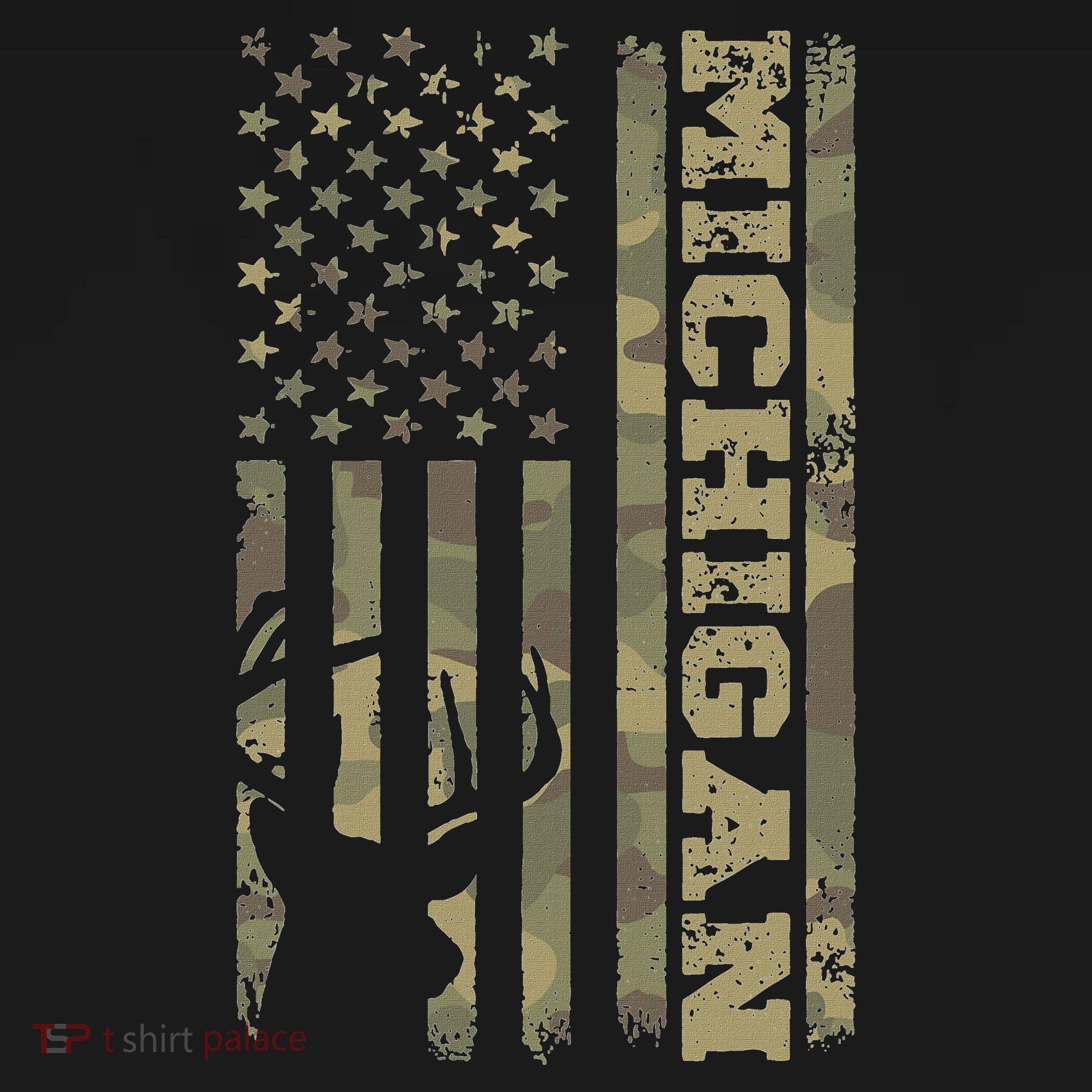 Michigan Deer Hunter Vintage Deer Hunting Camo Usa Flag T-Shirt
