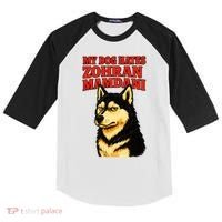 My Dog Hates Zohran Mamdani Kids Colorblock Raglan Jersey thumb 0