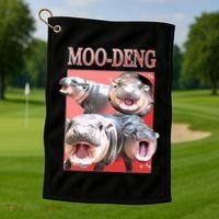 Moo Deng Hippo Meme Funny Golf Towel thumb 1