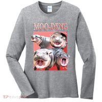 Moo Deng Hippo Meme Funny Women's Long Sleeve Shirt thumb 0