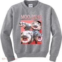 Moo Deng Hippo Meme Funny Kids Sweatshirt thumb 0