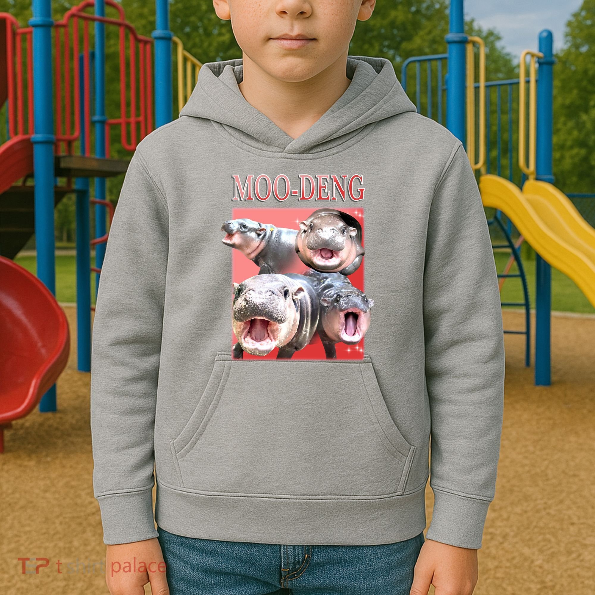 Moo Deng Hippo Meme Funny Kids Hoodie