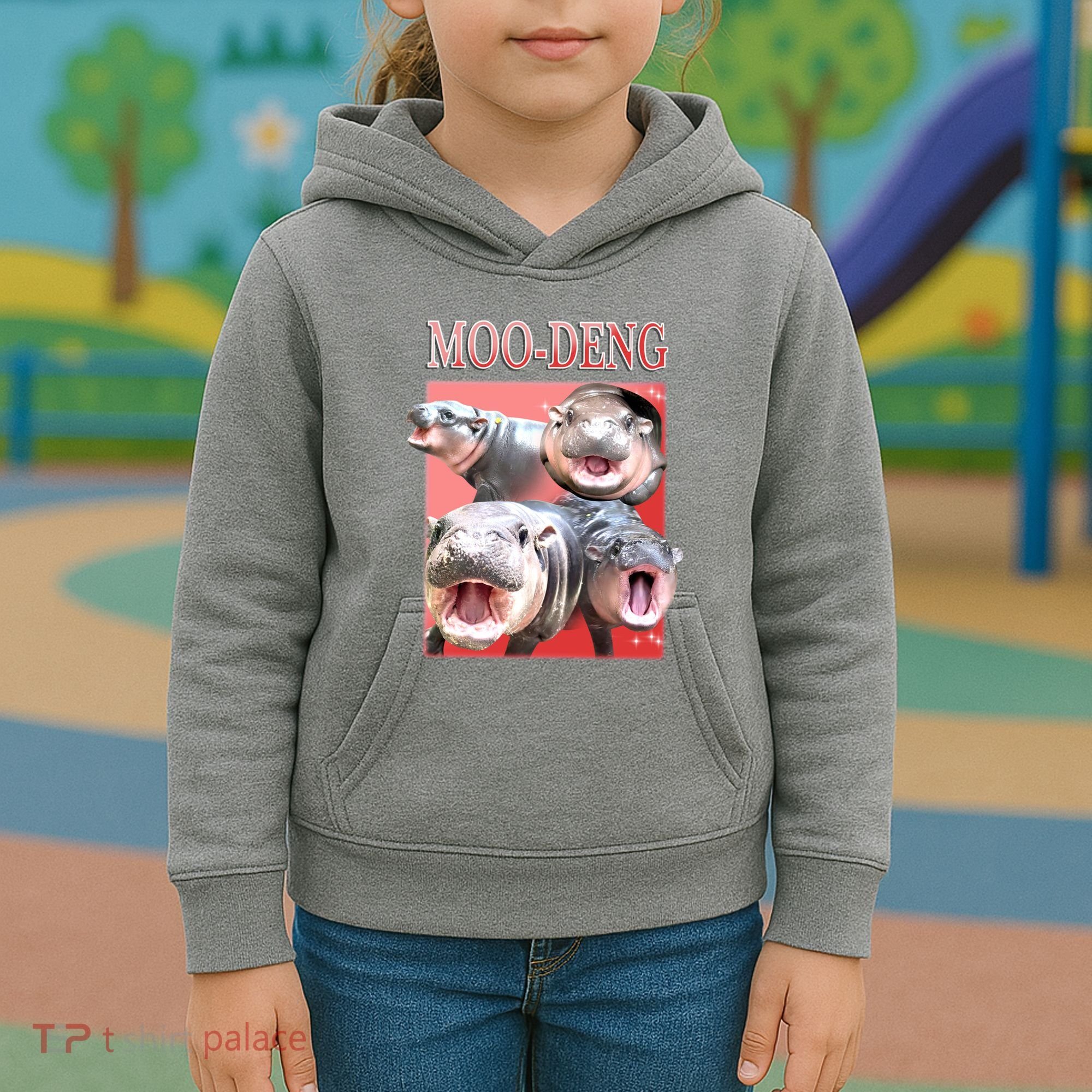 Moo Deng Hippo Meme Funny Kids Hoodie