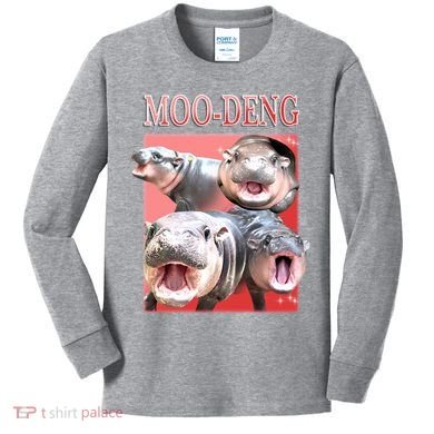 Moo Deng Hippo Meme Funny Kids Long Sleeve Shirt