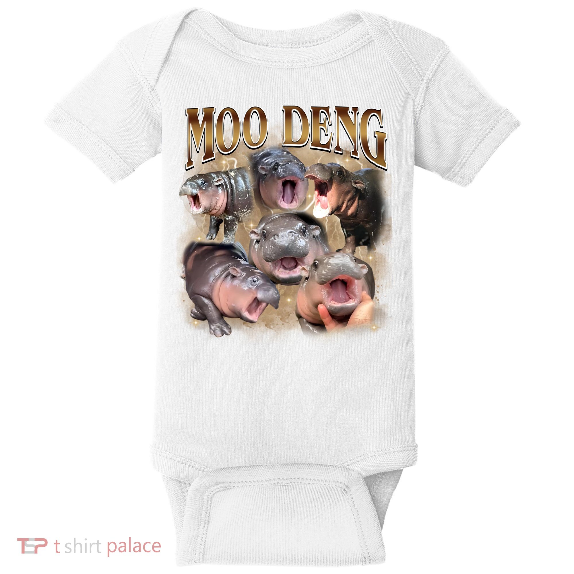 Moo Deng Hippo Meme Funny Animal Baby Bodysuit
