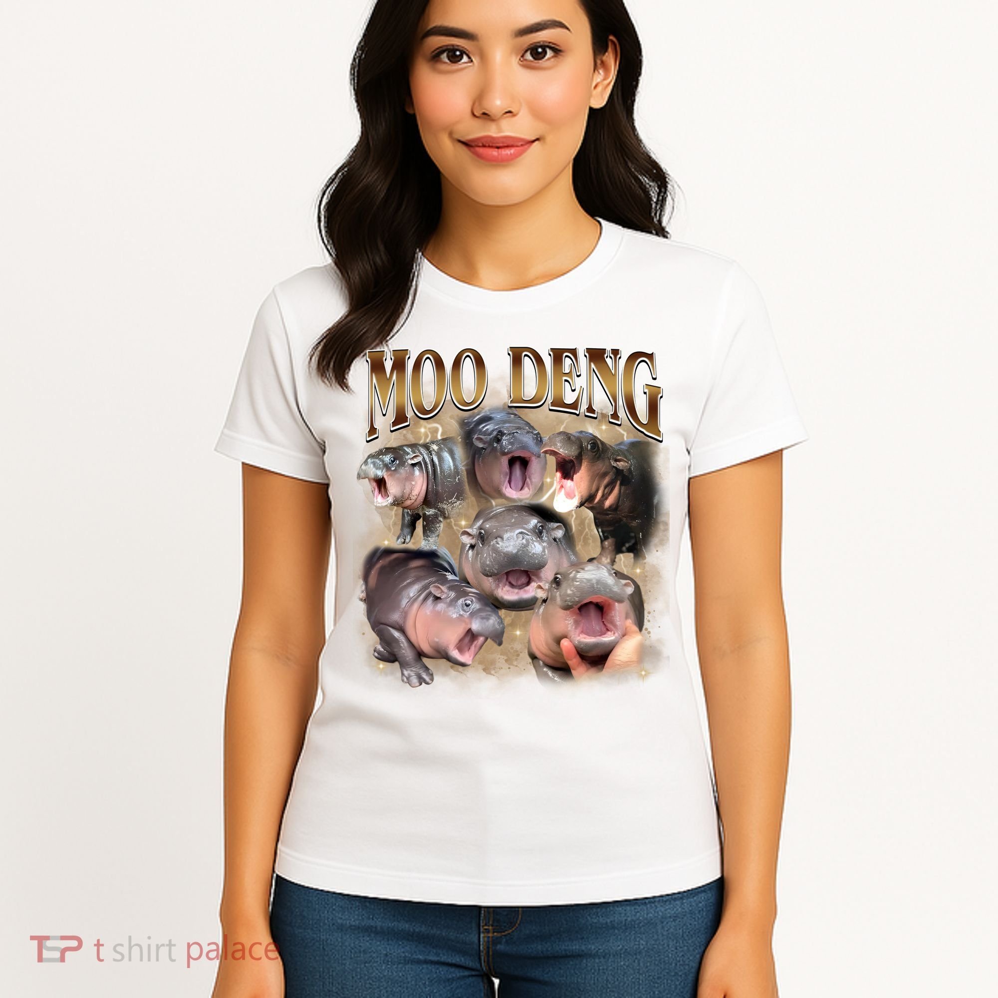 Moo Deng Hippo Meme Funny Animal Women's T-Shirt