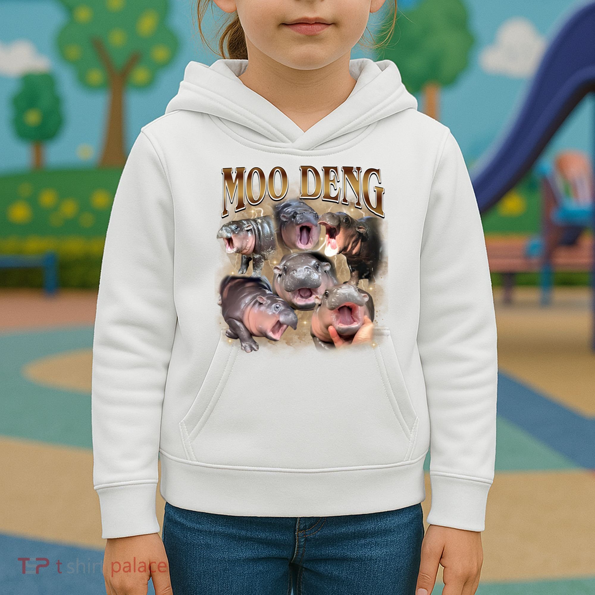 Moo Deng Hippo Meme Funny Animal Kids Hoodie