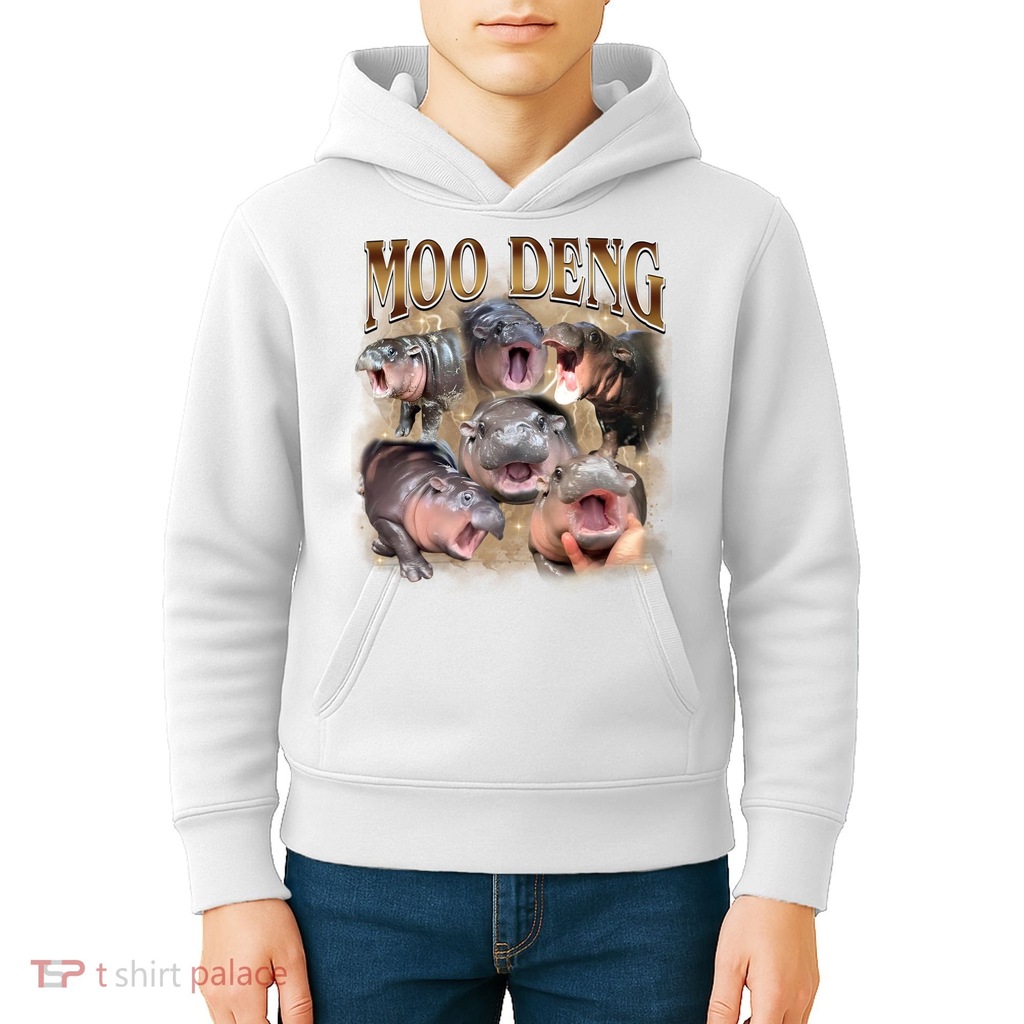 Moo Deng Hippo Meme Funny Animal Kids Hoodie
