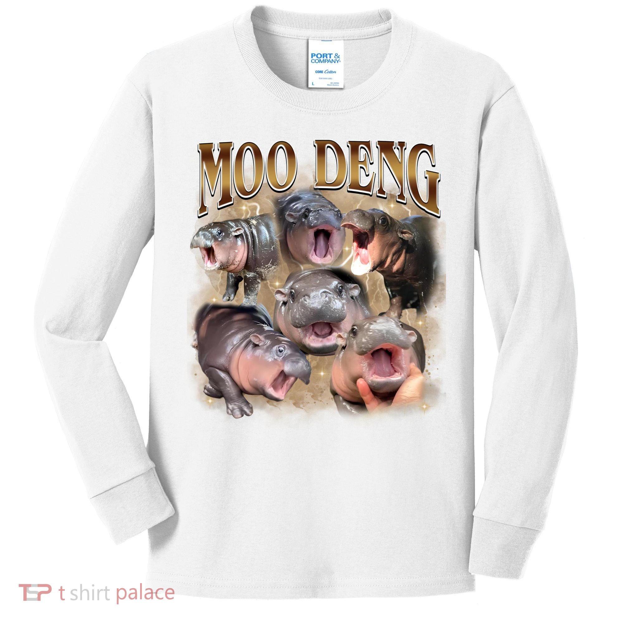 Moo Deng Hippo Meme Funny Animal Kids Long Sleeve Shirt