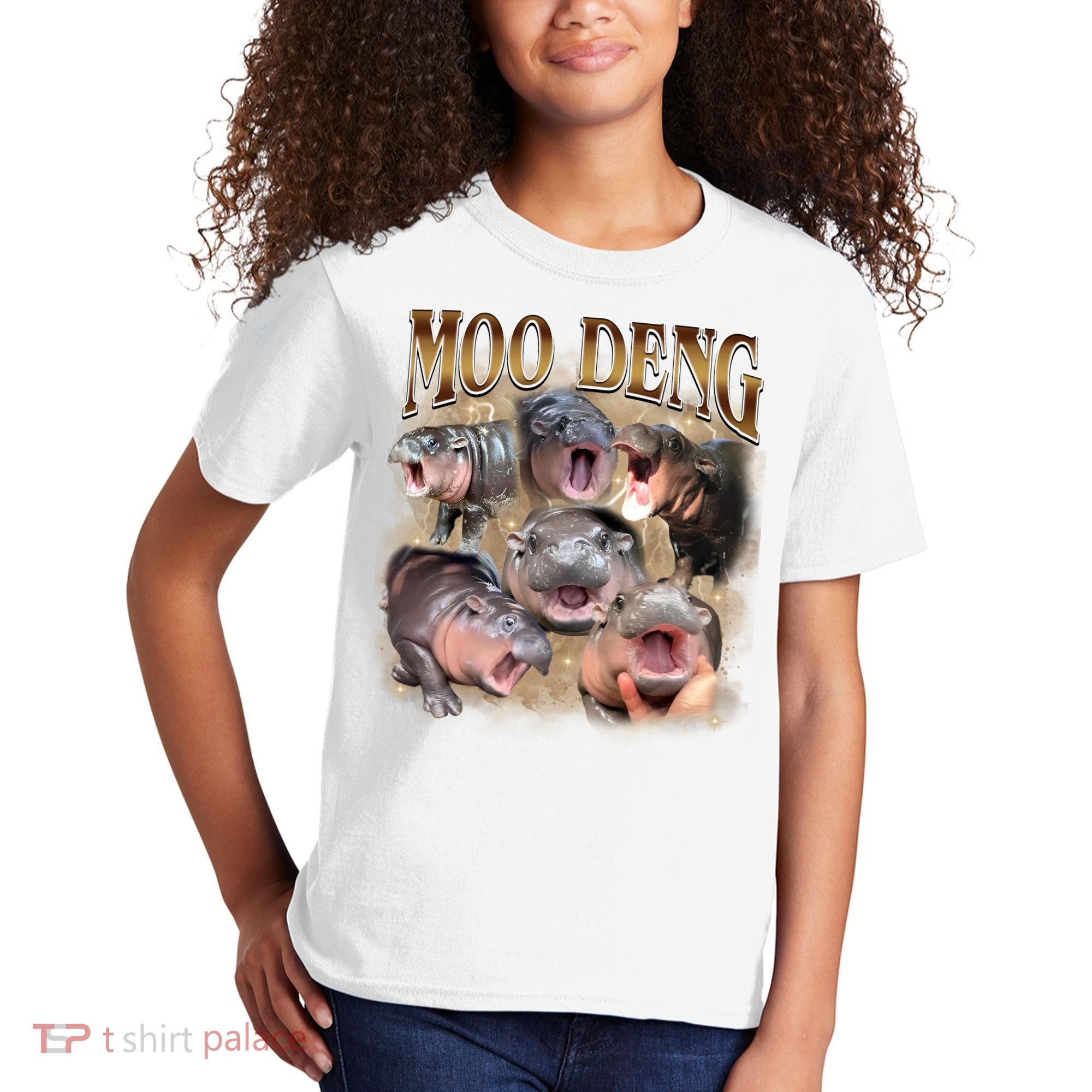 Moo Deng Hippo Meme Funny Animal Kids T-Shirt