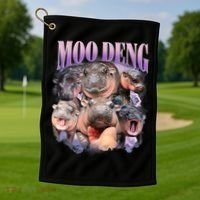 Moo Deng Hippo Meme Funny Golf Towel thumb 1