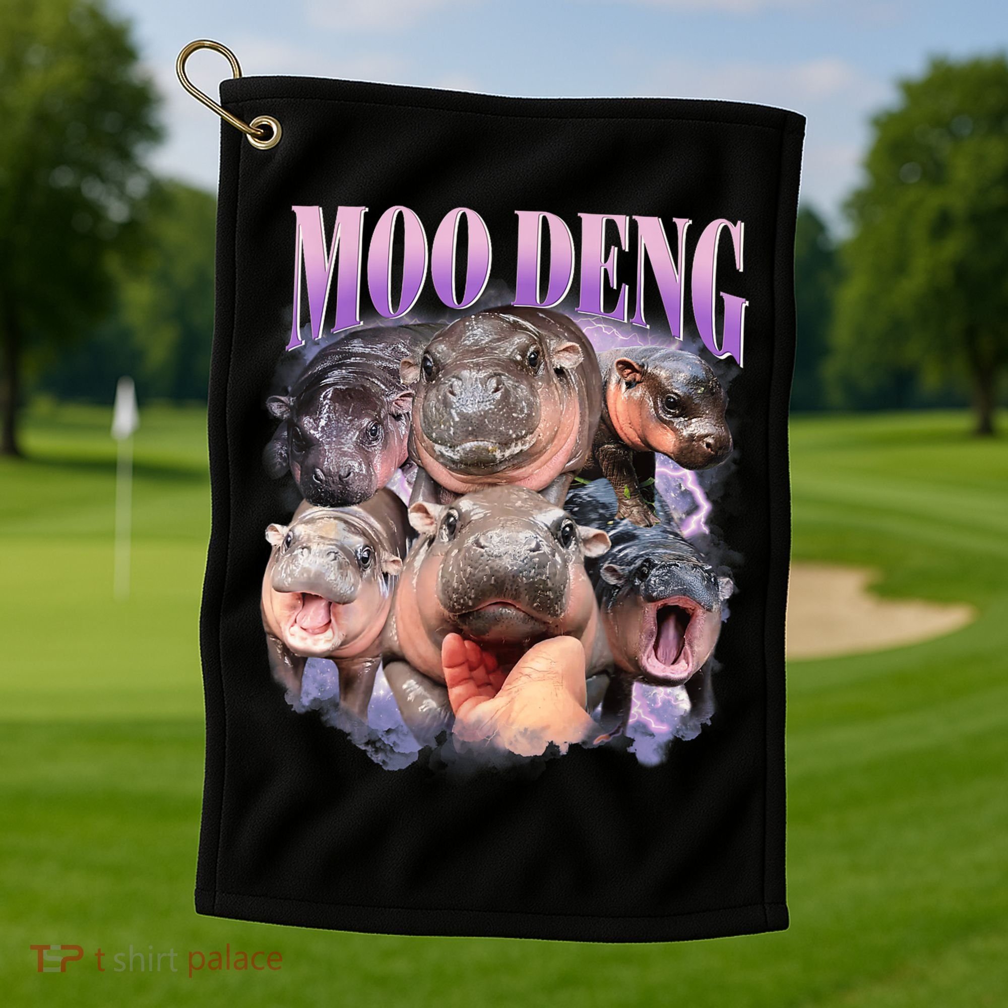 Moo Deng Hippo Meme Funny Golf Towel