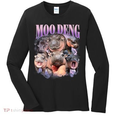 Moo Deng Hippo Meme Funny Women's Long Sleeve Shirt