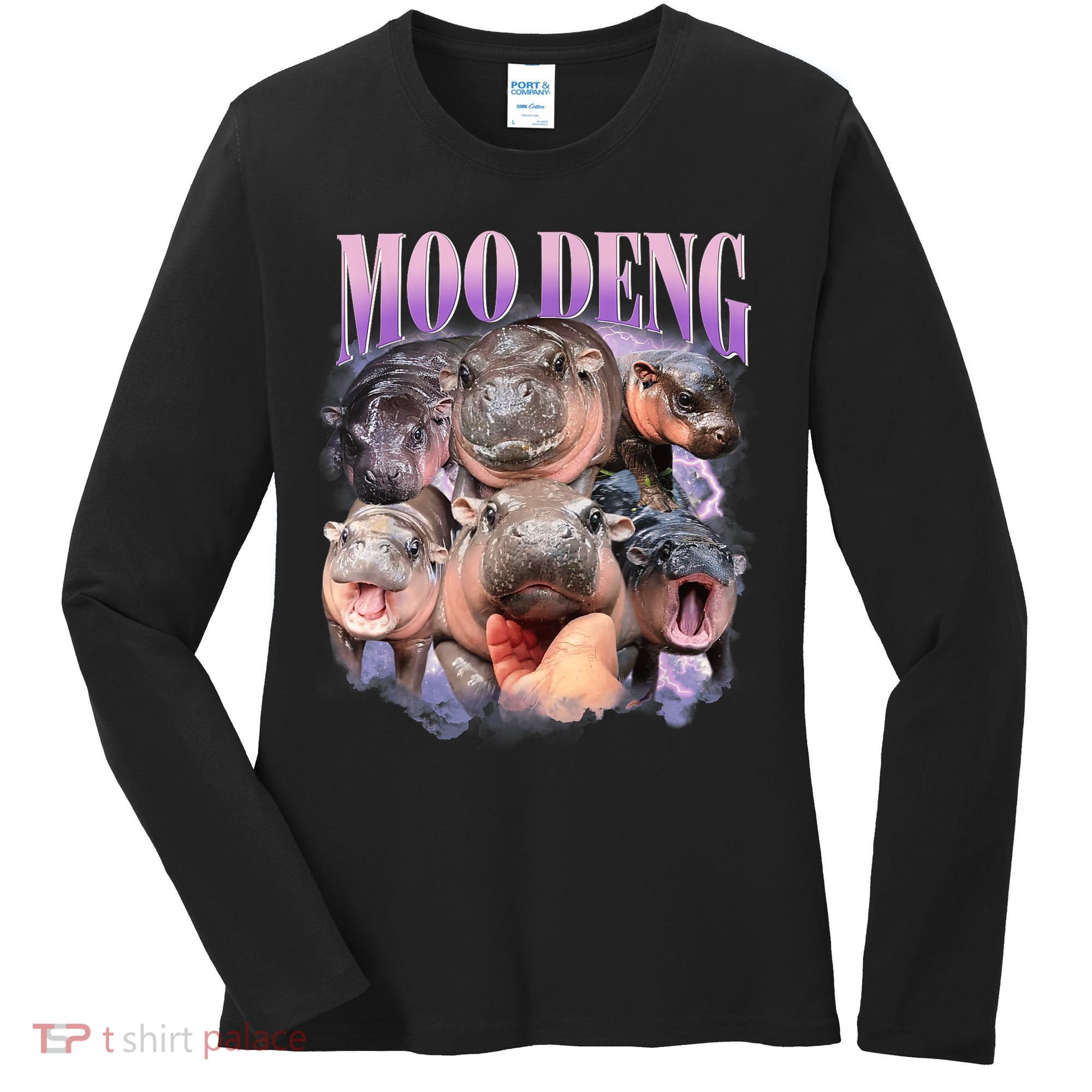 Moo Deng Hippo Meme Funny Women's Long Sleeve Shirt