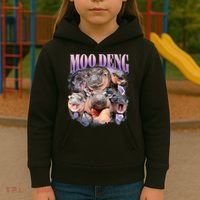 Moo Deng Hippo Meme Funny Kids Hoodie thumb 3