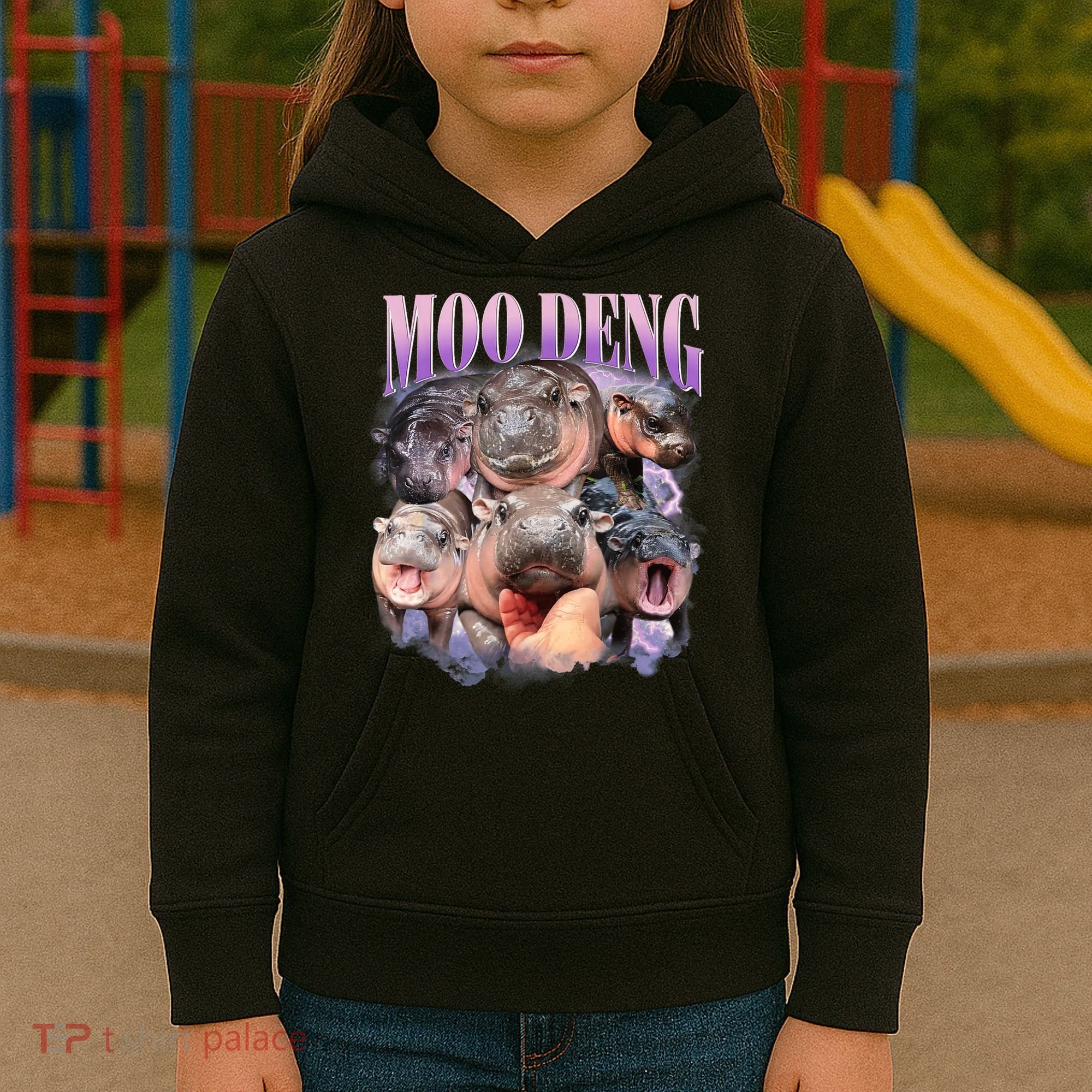 Moo Deng Hippo Meme Funny Kids Hoodie